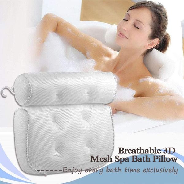 

bath mats 3d mesh spa pillow neck and back support with breathable suction cups for home tub bathroom accessories