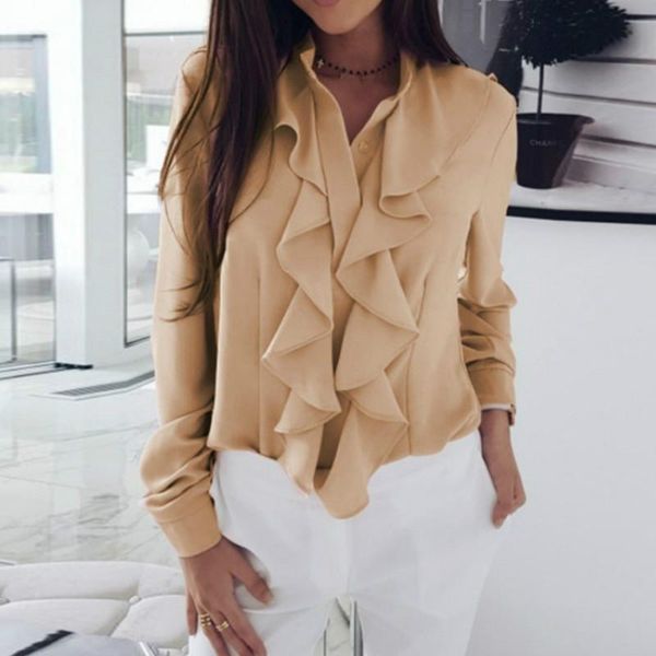 

women's blouses & shirts office ladies ruffles spring summer chiffon korean fashion bow tie collar slim women blouse mujer blusas, White