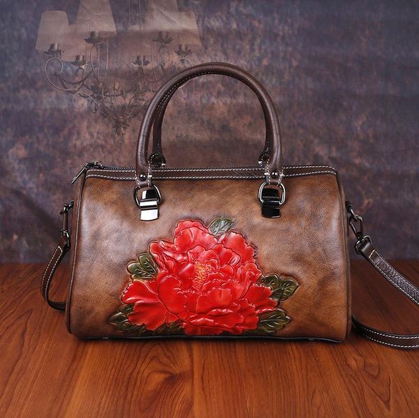 

2020 последние винтажная нести сумки класса люкс из натуральной кожи сумки женские сумки ручной работы цветок рельефный shouldercrossbody 20