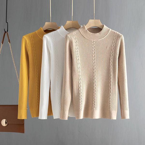 

women basic sweater 2021 autumn winter thick knitwear long sleeve pullovers sweter mujer solid crewneck sweaters top, White;black