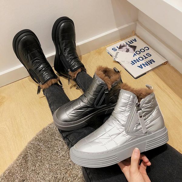 

boots zipper med heel australia round toe female shoes luxury designer boots-women snow lolita ladies flat fashion rock rubber, Black