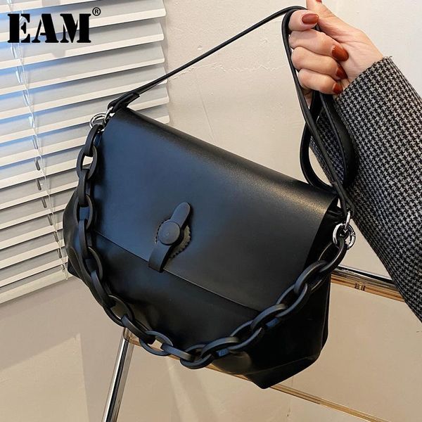 

shoulder bags [eam] women retro large capacity pu leather flap personality all-match crossbody bag fashion tide 2021 18a1598