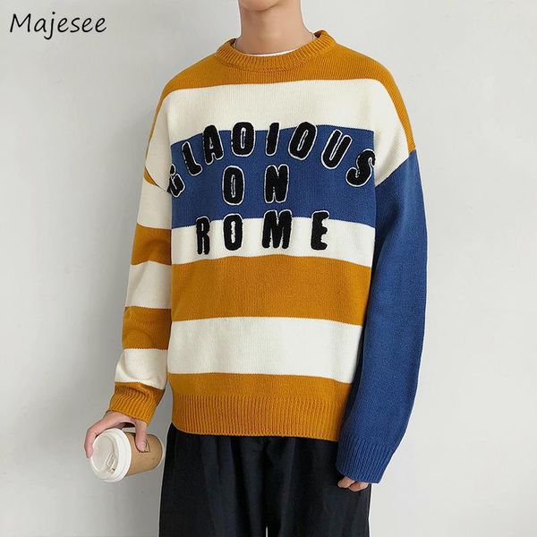 

men's sweaters pullovers men letter long sleeve o-neck spliced autumn winter mens clothing korean style ins handsome harajuku male, White;black