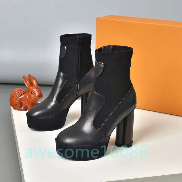 

new womens combat martin ankle boots floral shape high heels platform boots winter genuine leather stitching over the knee booties, Black