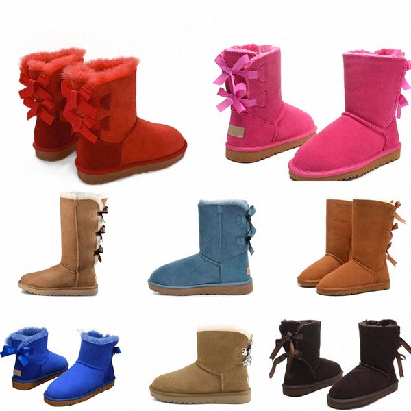 

2021 fashion australia wgg women platform designer womens motorccle boot girls lady bailey bow winter fur snow half knee short boots 3 n775#, Black