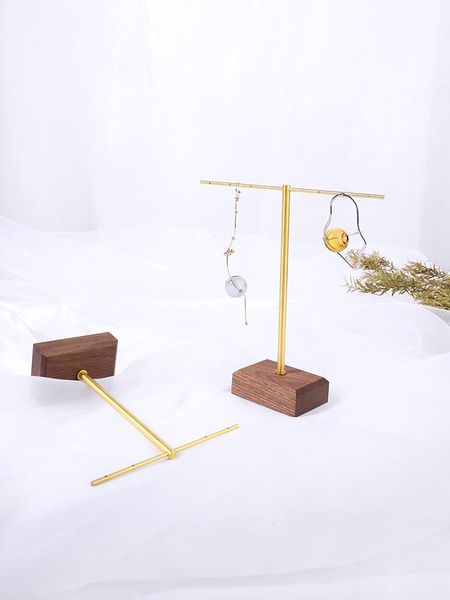 

black walnut metal stick earrings display holder solid wood jewelry holder necklace earrings necklace ring display, Pink;blue