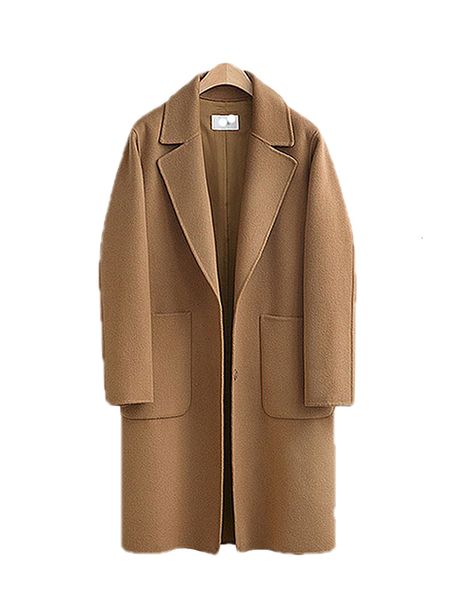 

2021 autumn and new winter large loose mid wool coat, t70u, Black