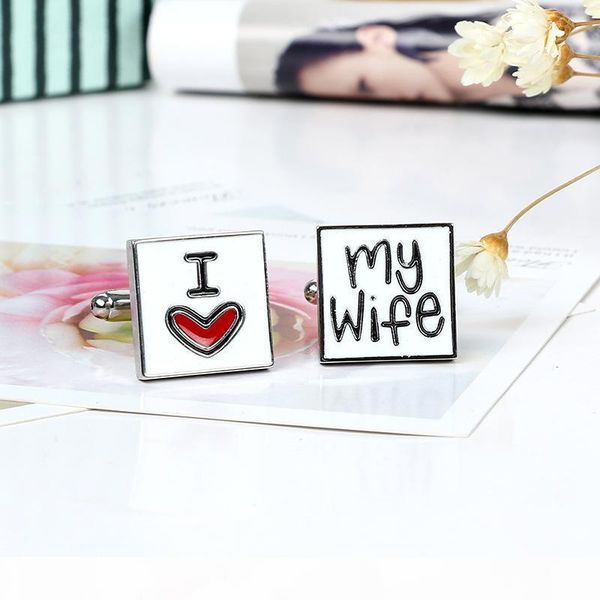 

cuff links cufflinks for men fashion i love my wife cuff links novelty husband cufflinks men jewelry cuff links accessories, Silver