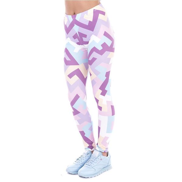 

новая весна женщины legins геометрические фигуры розовый печати legging мода элегантный высокой талией женщина гетры перевозка груза падения, Black