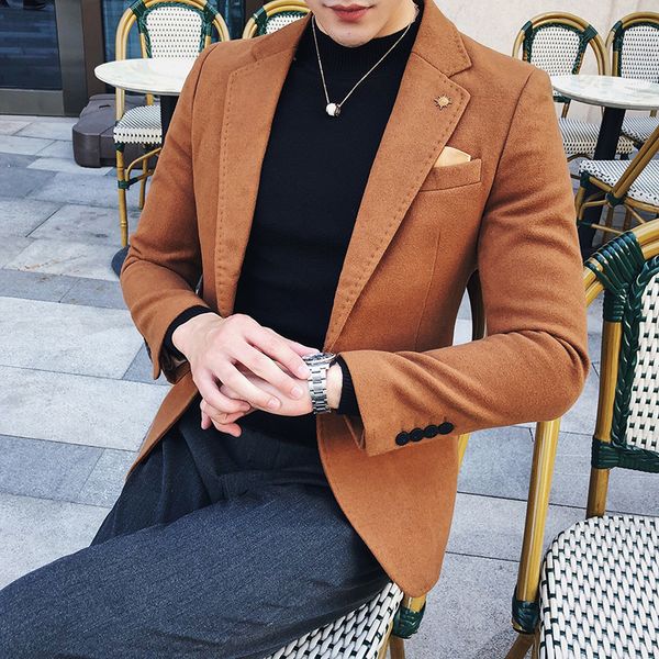 

2021 new male tang winter button man jacket 3 green black blend khaki blazer oayf, White;black