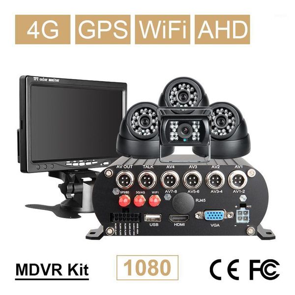 

online 4ch wifi gps 4g 1080p ahd 2tb hdd sd car dvr video recorder rear view dome car camera kit realtime monitor 7" lcd vga1