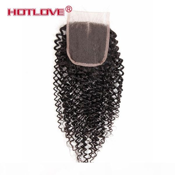 

4x4 brazilian peruvian malaysian indain virgin hair lace closure pieces kinky curl hair lace closure with baby hair middle 3 wavy, Black