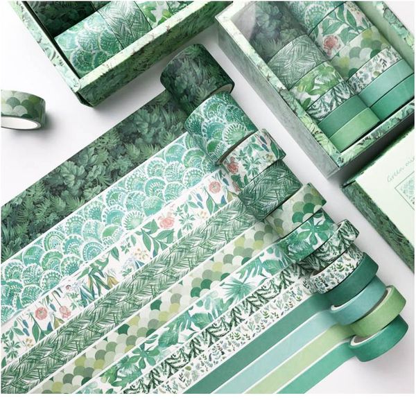 

12pcs/set green plant washi tape solid color masking tape decorative adhesive tape sticker scrapbooking diary stationer wmtlrn, Black;brown