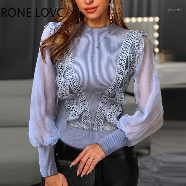 

women solid sheer mesh plain hollow out lace blouse spring and blouses1, White