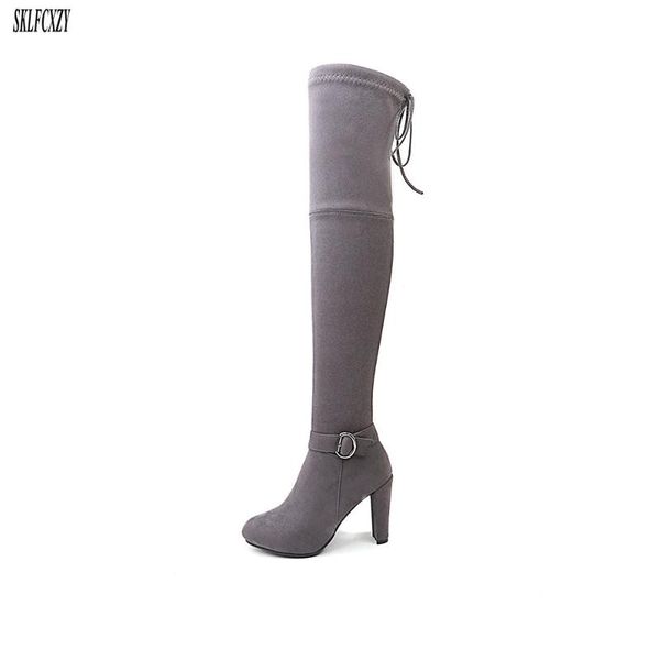 

new fall knee-high thigh-high women's boots high-heeled women's boots european fashion zippers shoes sizes 34-43, Black