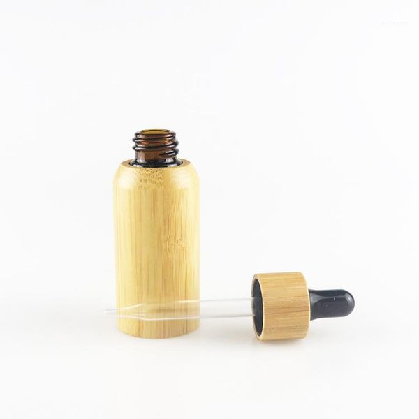 

storage bottles & jars 50ps/lot wholesale 10ml 15ml 1oz 50ml empty natural bamboo wood glass dropper bottle refillable with pipette1