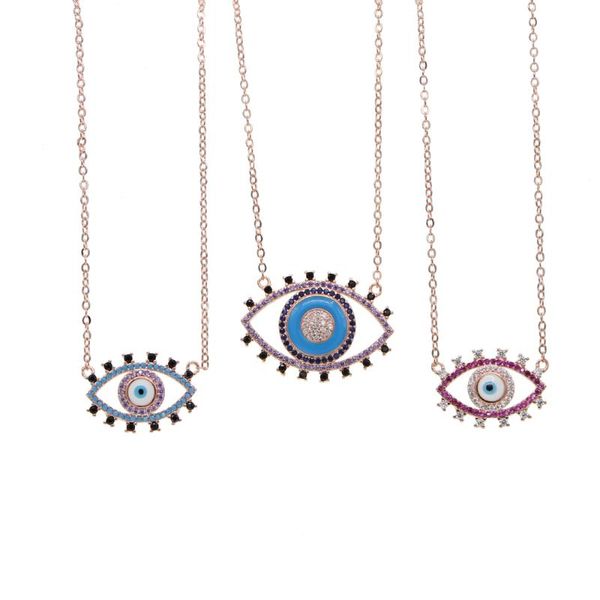

promotion collares collier maxi lucky eyes necklace rose big braid enamel zirconia evil eye choker for women jewelry, Silver