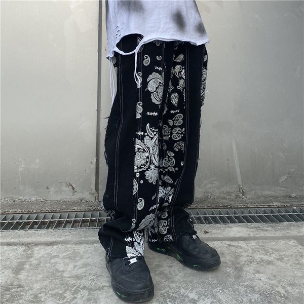 

denim loose jeans pants men print women for patchwork washed harajuku jeans streetwear straight ripped and trousers men efpjn, Black