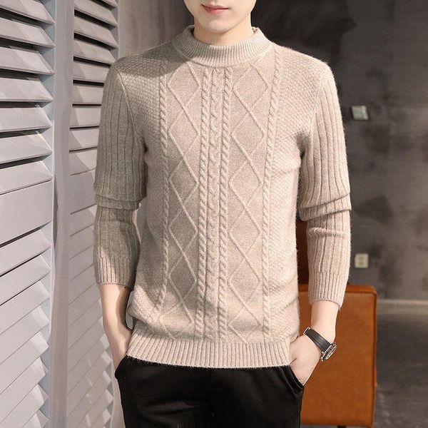 

men's sweaters 2021 autumn winter men thickness knitted pullover male o-neck solid color casual long sleeve warm stretch d205, White;black