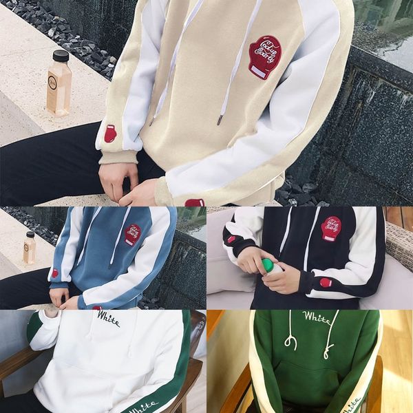 

cukty one bar stitching men's fleece sweater coatsweater hooded autumn loose coat with hat long-sleeved thickened hooded coat fashionab, Black
