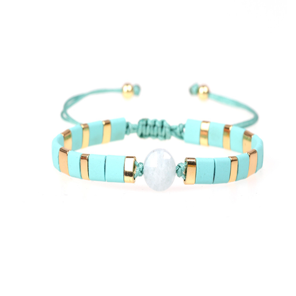 

charm bracelets showboho personality ins geometric woven bracelet fashion paint hit color hand lifting hao stone, Golden;silver