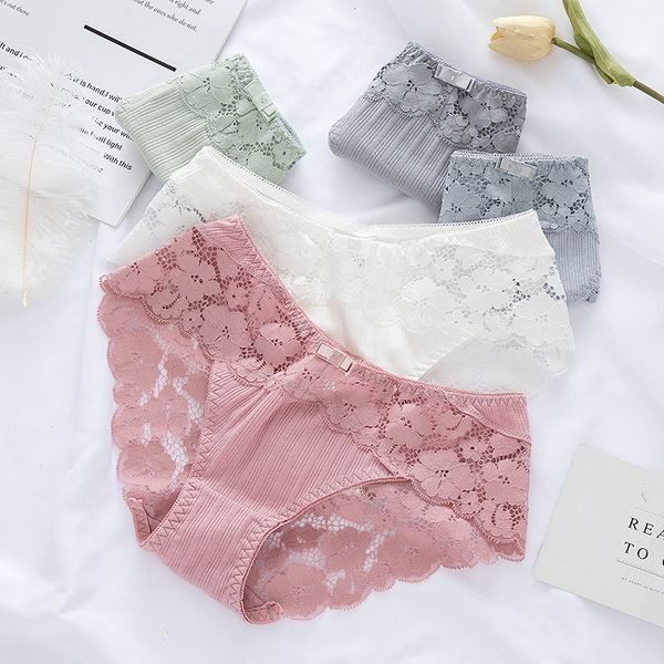 

new product cotton ladies girls cute students lace seamless underwear low waist panties, Black;white