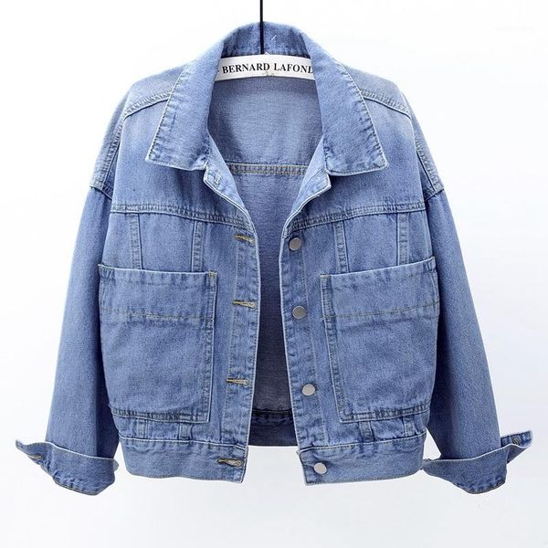 

spring new vintage denim jacket coat women chaquetas mujer loose long sleeve big pocket blue short jeans jacket female outerwear1, Black;brown