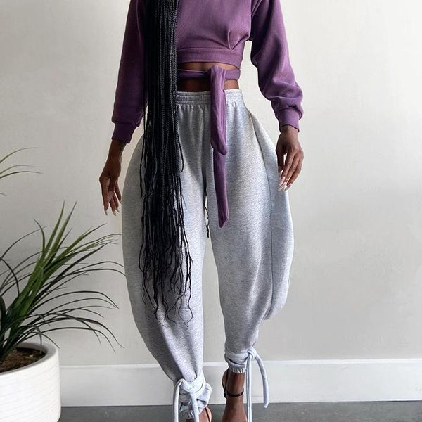 

sheblingbling harem pants chic women trousers lace up hem bloomers pants elastic high waist casual oversized ankle length1, Black;white