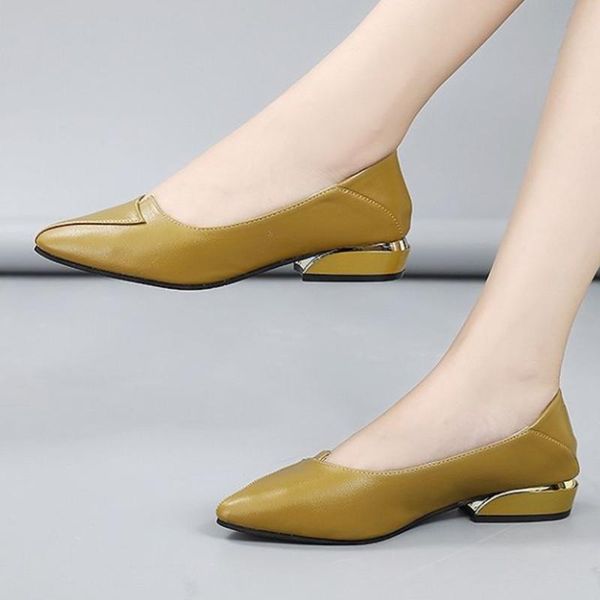 

cresfimix women classic yellow pointed toe pu leather slip on loafers lady casual black square heel for office zapatos c6056