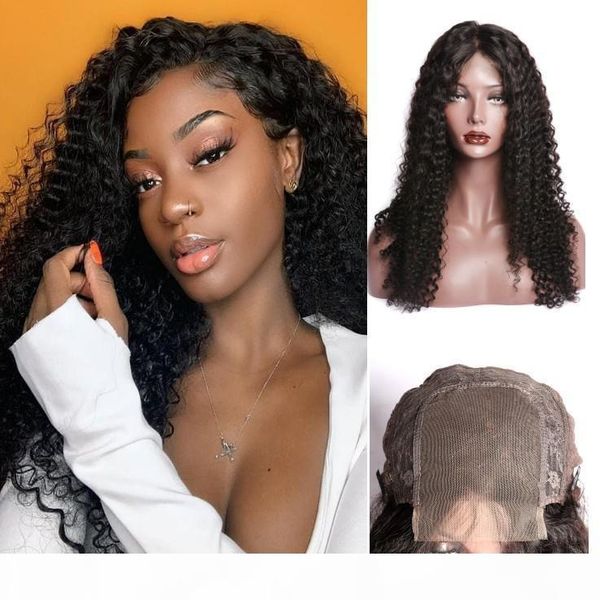 

150 density pre plucked 4x4 lace front curly wavy human hair lace wigs with natural hairline brazilian virgin curly lace wig, Black;brown