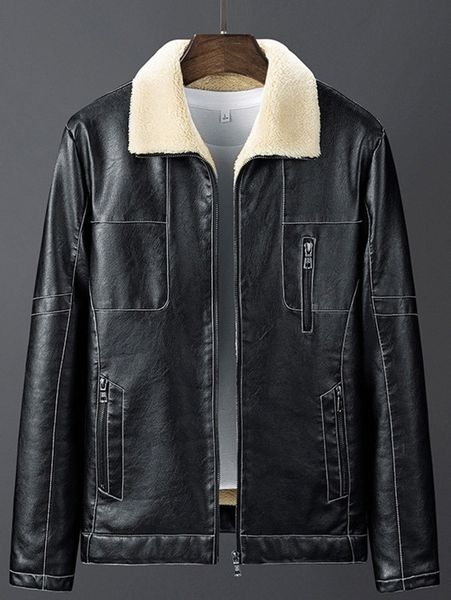 

men teddy lined zipper pu leather jacket without tee t4wj#, Black;brown