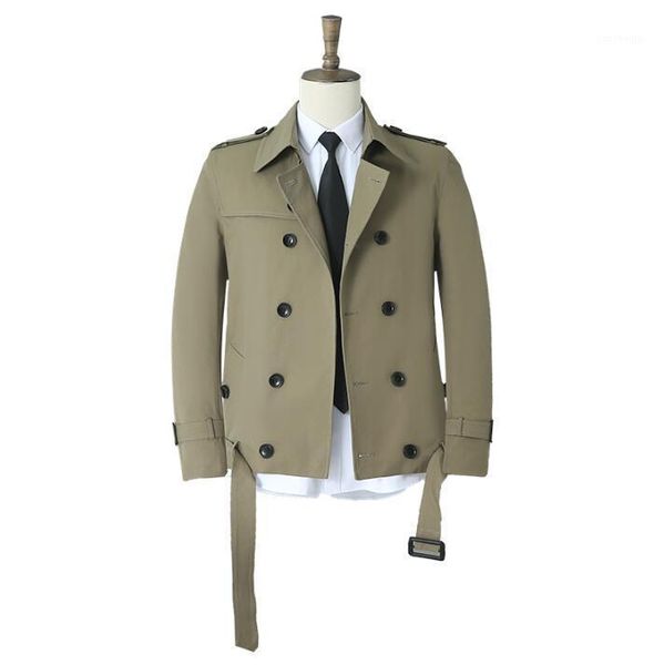 

mens trench coats man double breasted short coat men clothes slim fit overcoat fashion long sleeve spring autumn black khaki1, Tan;black