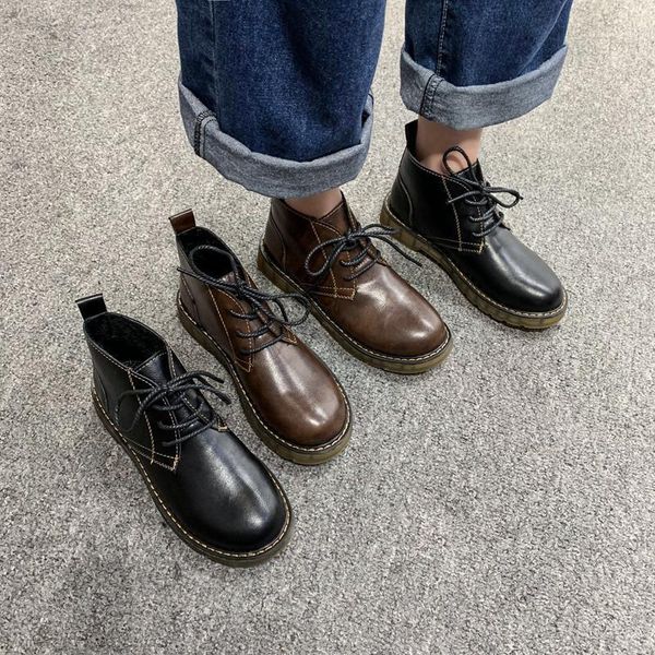 

woman flat boots winter footwear boots-women female shoes luxury designer lace up round toe low 2020 ankle rubber ladies1, Black