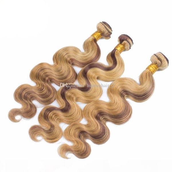 

highlight human hair weaves 4 27 two tone mix color virgin indian hair weaves body wave honey blonde piano hair extensions, Black;brown