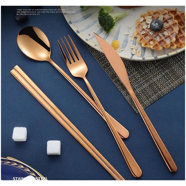 

korean flatware sets stainless steel long handle knife fork spoon chopsticks set colorful flatware for wedding kitchen accessories