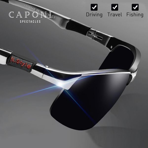 

caponi men polarized sunglasses vintage sport eyewear for men fashion design metal frame driving glasses shades cp3121, White;black