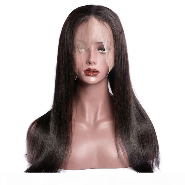 

150 density pre plucked 360 degree lace silk straight human hair wigs with baby hair brazilian virgin straight glueless lace wig, Black;brown