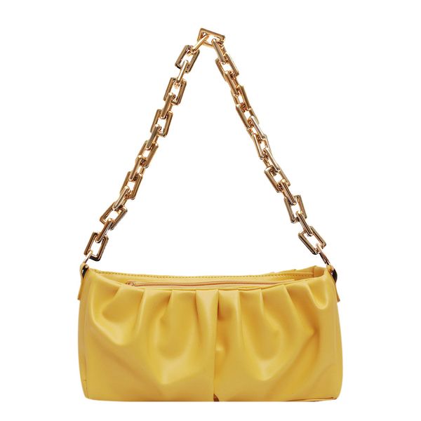 

hbp creative women pleated tote bag classic texture delicate design pure color pu shoulder portable fashion handbag purses yellow