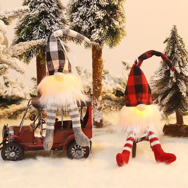 

ooamm new forest decorations shameless old man sitting posture red black white plaid christmas pendant accessories doll ornaments lights wit