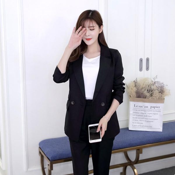 

korean black street suit business loose uniform plus size pant suit women elegant evening set 2 pieces conjuntos clothing eg50xf, White