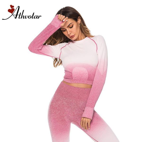 

yoga outfits athvotar women gym set 2pcs gradients workout clothes for high waist leggingsÂ long sleeve sport, White;red