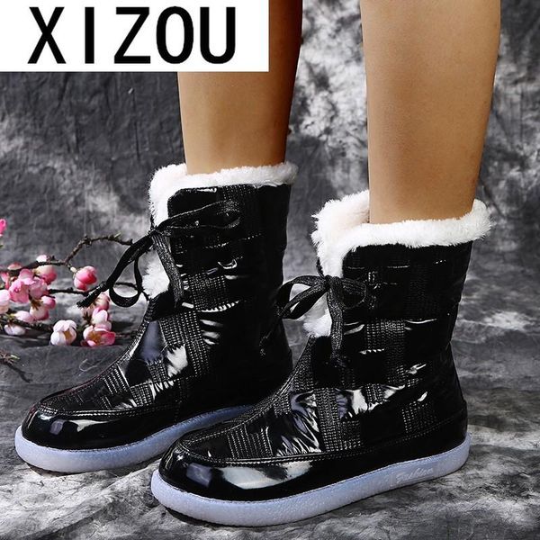 

мода водонепроницаемые ботинки снега зимы женщин сапоги 2020 новый теплый зимы женщин вскользь голеностопного пинетки botas mujer, Black