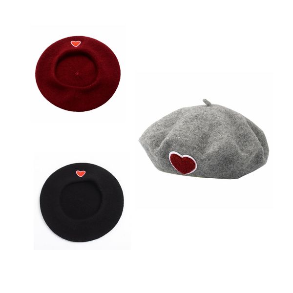 

harajuku lolita girls sweet love heart embrodiery beret hat 201019, Blue;gray