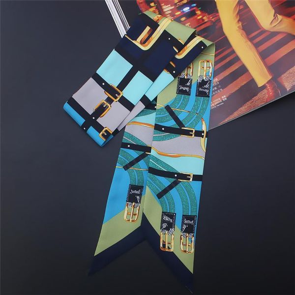 

весна длинные тощий шарф женские шелковые волосы шеи шарф клетки дизайн печать леди лента мешок ручка шарфы галстук женские головные уборы s, Blue;gray