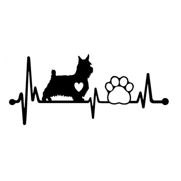 

14.1cm*6.2cm highland terrier heartbeat paw vinyl decal black/silver car sticker c22-1049