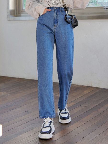 

dazy high waist straight leg jeans 405y#, Blue