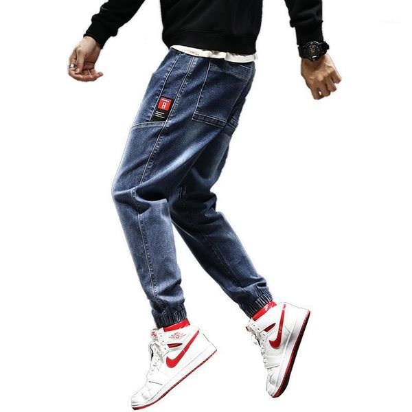 

spring autumn winter 2021 new legged pants korean trend loose versatile elastic legged harlem jeans men's fashion brand1, Black