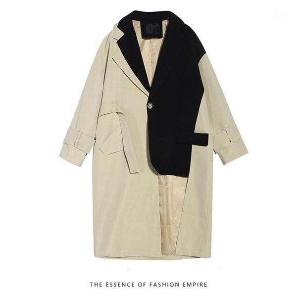 

2020 female new winter and beiginning spring korean style plus size outerwear long contrast hit loose loose thicking trench1, Tan;black