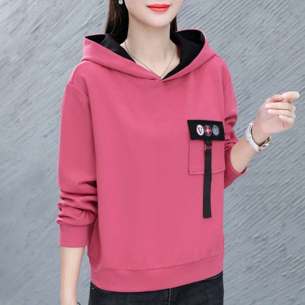 

women's hooded sweater spring and thin 2020 new loose korean long sleeve foreign style autumn coat fashion, Black