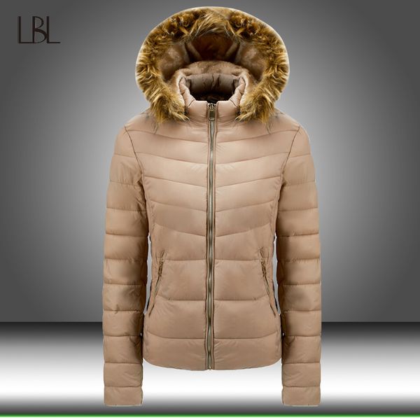 

fashion winter warm jacket women hooded thick down parkas female wool fur hoodies parkas women slim fit cotton coats outwear, Black